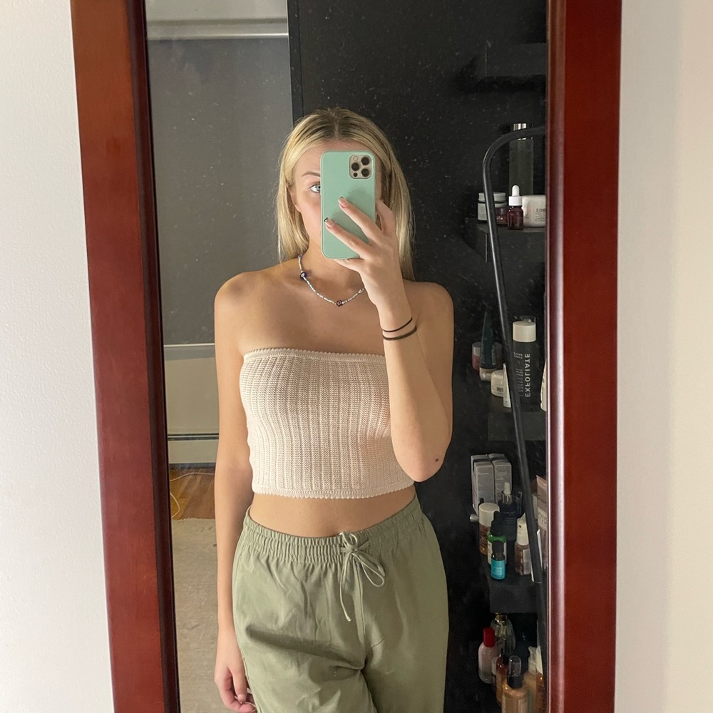 nude strapless top